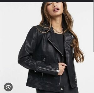 Topshop Black Faux Leather Biker Jacket Moto Size 10